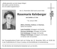 Traueranzeige Rosemarie Kelnberger