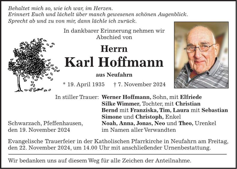 Traueranzeige Karl Hoffmann