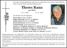 Traueranzeige Theres Kunz