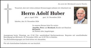 Traueranzeige Adolf Huber