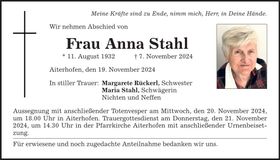 Traueranzeige Anna Stahl