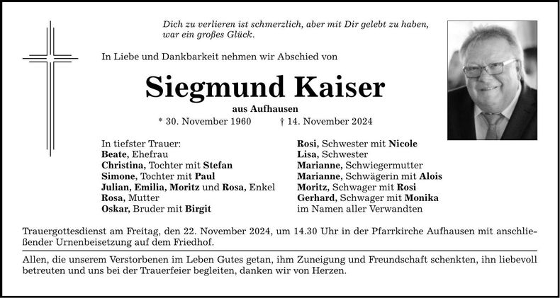 Traueranzeige Siegmund Kaiser