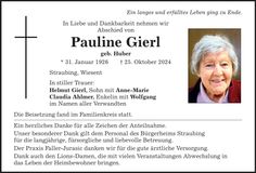 Traueranzeige Pauline Gierl