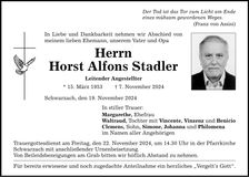 Traueranzeige Horst Alfons Stadler