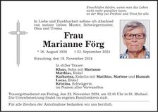 Traueranzeige Marianne Förg