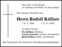 Traueranzeige Rudolf Köllner
