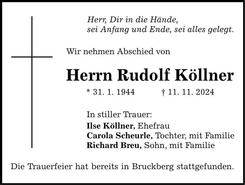 Traueranzeige Rudolf Köllner