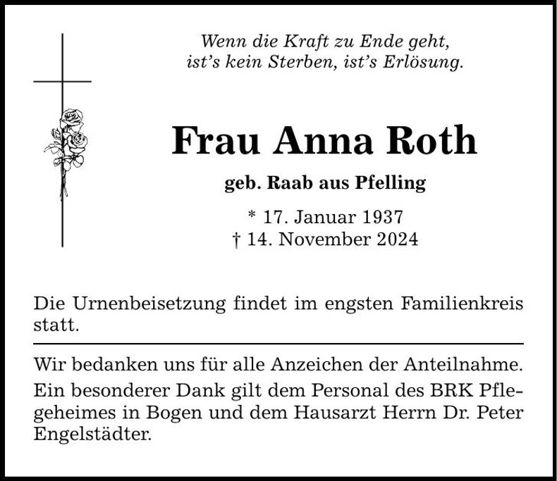 Traueranzeige Anna Roth