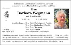 Traueranzeige Barbara Wegmann