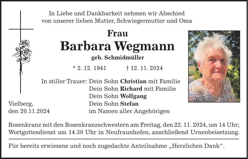 Traueranzeige Barbara Wegmann