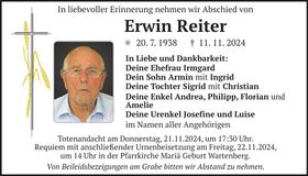 Traueranzeige Erwin Reiter