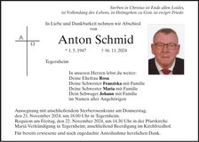 Traueranzeige Anton Schmid