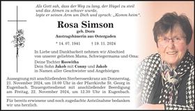 Traueranzeige Rosa Simson