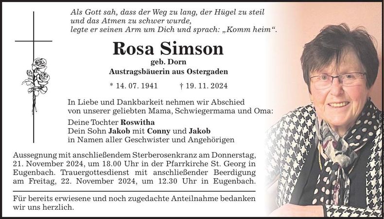 Traueranzeige Rosa Simson