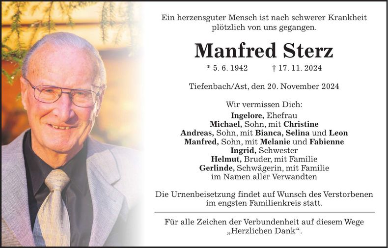 Traueranzeige Manfred Sterz