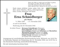 Traueranzeige Erna Schmidberger