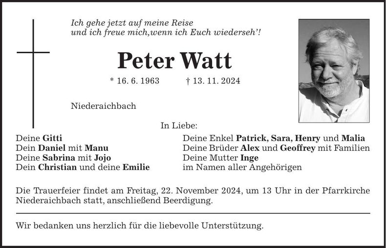Traueranzeige Peter Watt