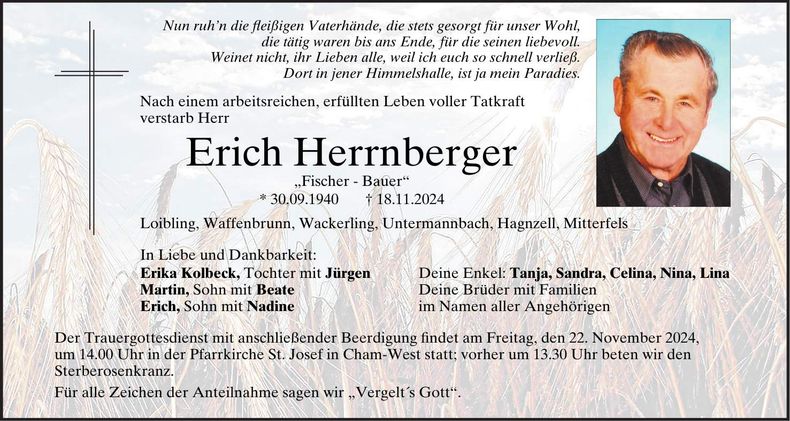 Traueranzeige Erich Herrnberger