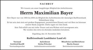 Traueranzeige Maximilian Bayer Maximilian Bayer