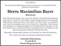 Traueranzeige Maximilian Bayer