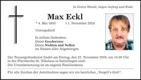 Traueranzeige Max Eckl