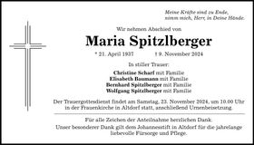 Traueranzeige Maria Spitzlberger