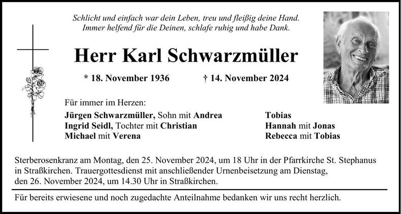 Traueranzeige Karl Schwarzmüller