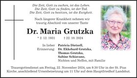 Traueranzeige Maria Dr. Grutzka