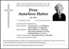 Traueranzeige Anneliese Huber