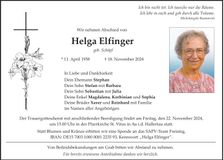 Traueranzeige Helga Elfinger