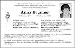 Traueranzeige Anna Brunner