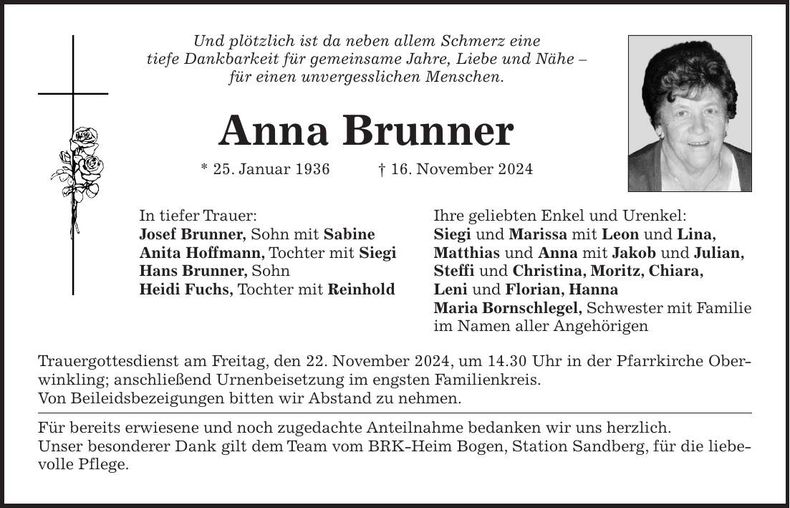 Traueranzeige Anna Brunner
