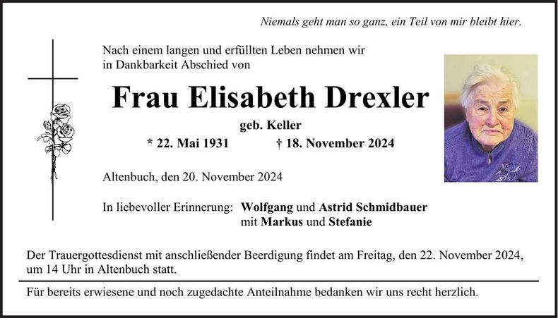 Traueranzeige Elisabeth Drexler