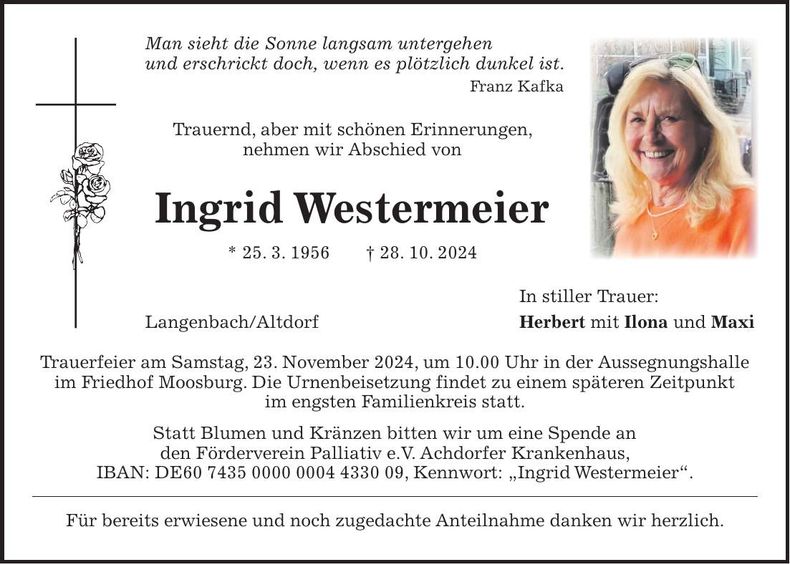 Traueranzeige Ingrid Westermeier