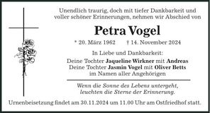 Traueranzeige Petra Vogel