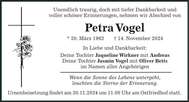 Traueranzeige Petra Vogel