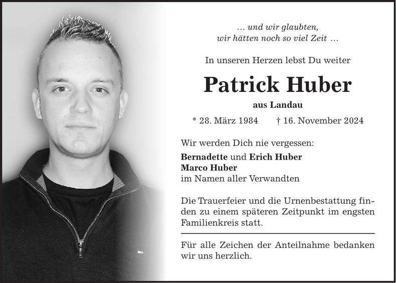 Traueranzeige Patrick Huber