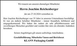 Traueranzeige Joachim Joachim Reichenberger