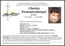 Traueranzeige Christa Frammersberger