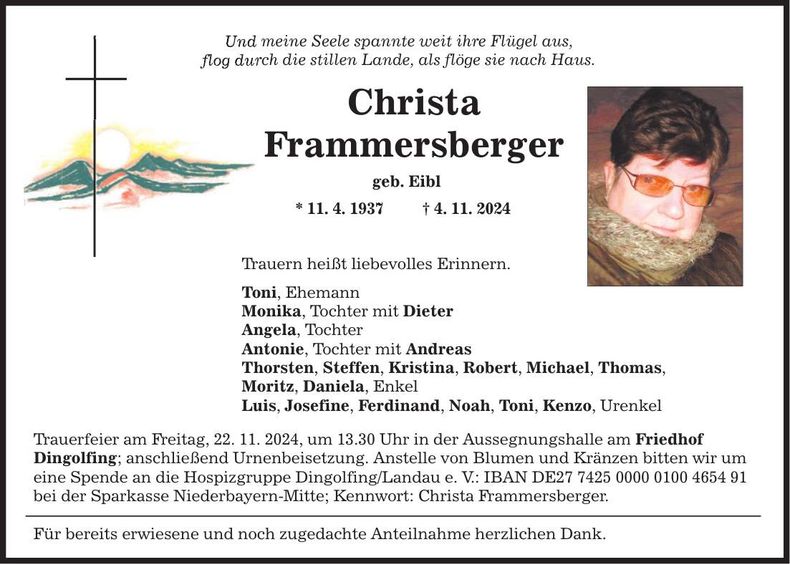 Traueranzeige Christa Frammersberger