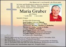 Traueranzeige Maria Gruber