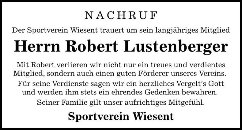 Traueranzeige Robert Lustenberger