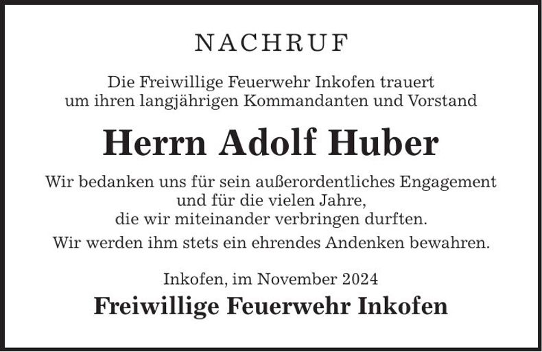 Traueranzeige Adolf Huber