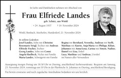 Traueranzeige Elfriede Landes