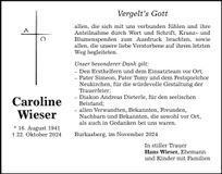 Traueranzeige Caroline Wieser
