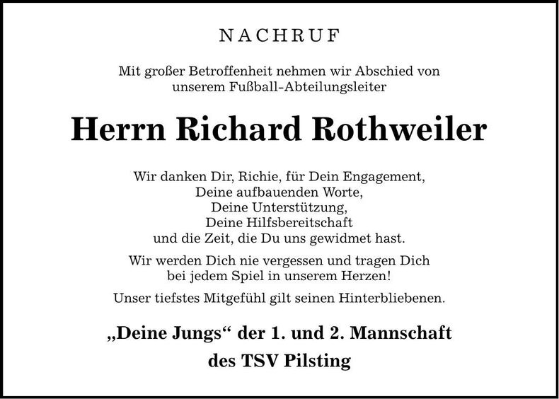 Traueranzeige Richard Rothweiler