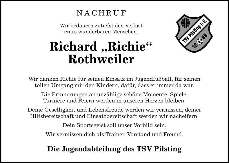 Traueranzeige Richard Rothweiler