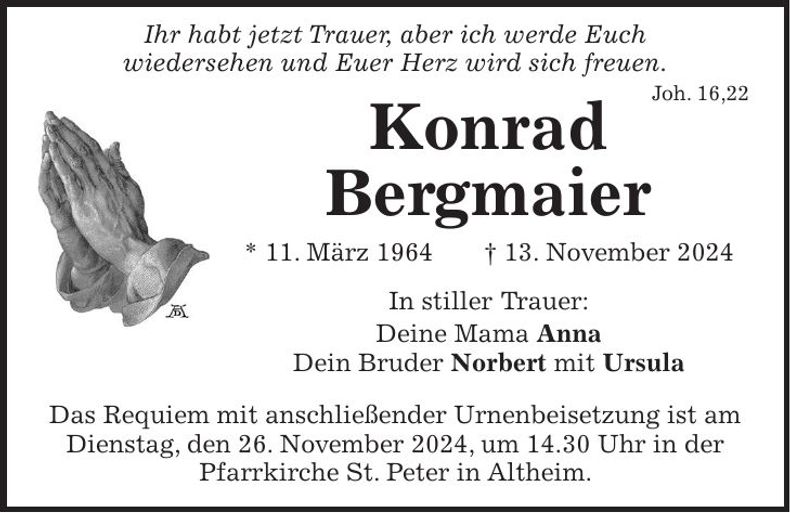 Traueranzeige Konrad Bergmaier