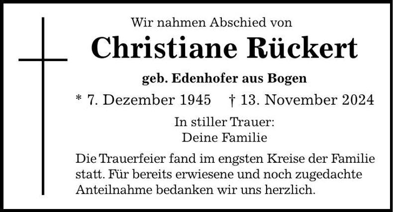 Traueranzeige Christiane Rückert