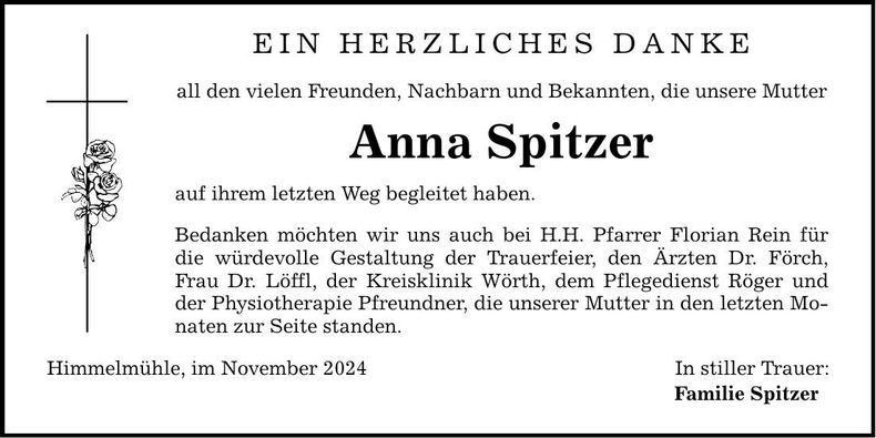 Traueranzeige Anna Spitzer
